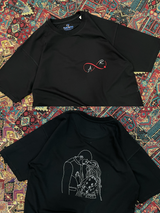 Custom Portrait Photo LineArt and Name Initials Embroidered Oversized T-Shirt