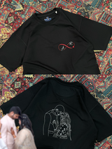 Custom Portrait Photo LineArt and Name Initials Embroidered Oversized T-Shirt